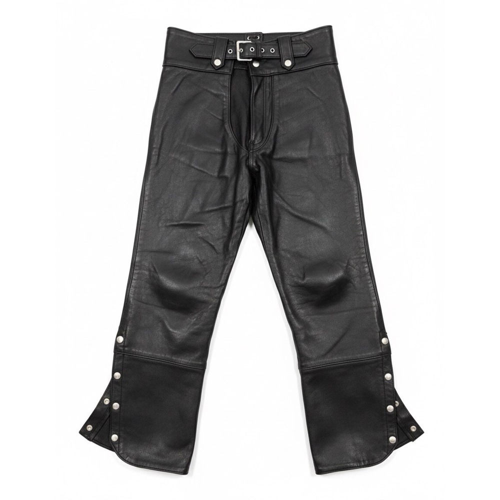 Diamond Plate Buffalo Vtg Black Leather Chap Sz S Biker‎ Rider Wild West Cowboy